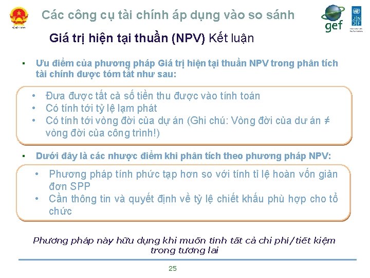 Các công cụ tài chính áp dụng vào so sánh Giá trị hiện tại