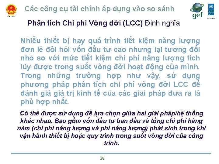 Các công cụ tài chính áp dụng vào so sánh Phân tích Chi phí