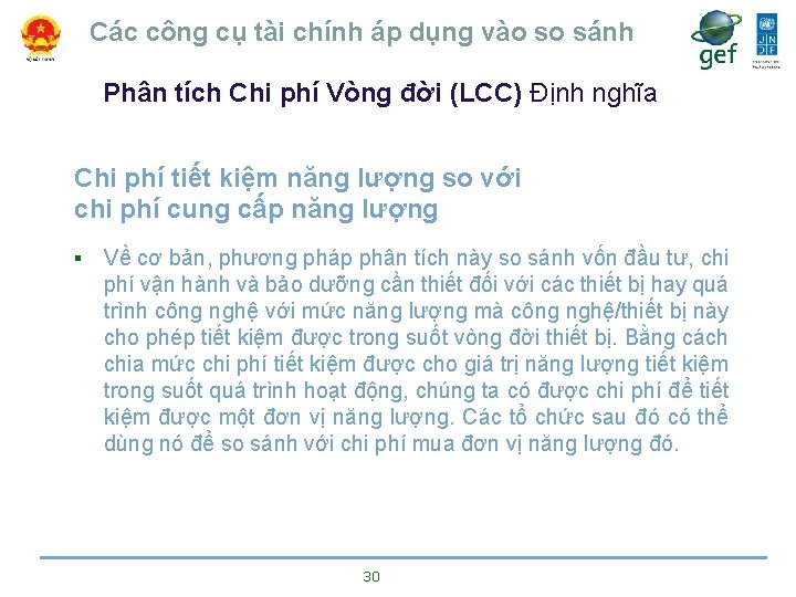 Các công cụ tài chính áp dụng vào so sánh Phân tích Chi phí