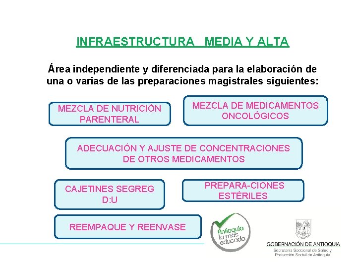 INFRAESTRUCTURA MEDIA Y ALTA Área independiente y diferenciada para la elaboración de una o