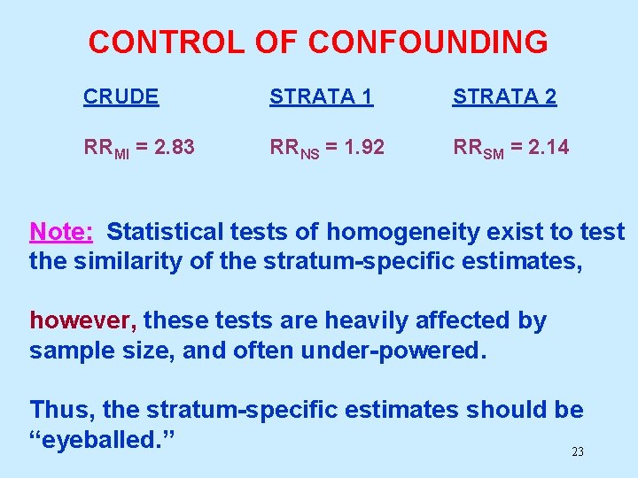 CONTROL OF CONFOUNDING CRUDE STRATA 1 STRATA 2 RRMI = 2. 83 RRNS =