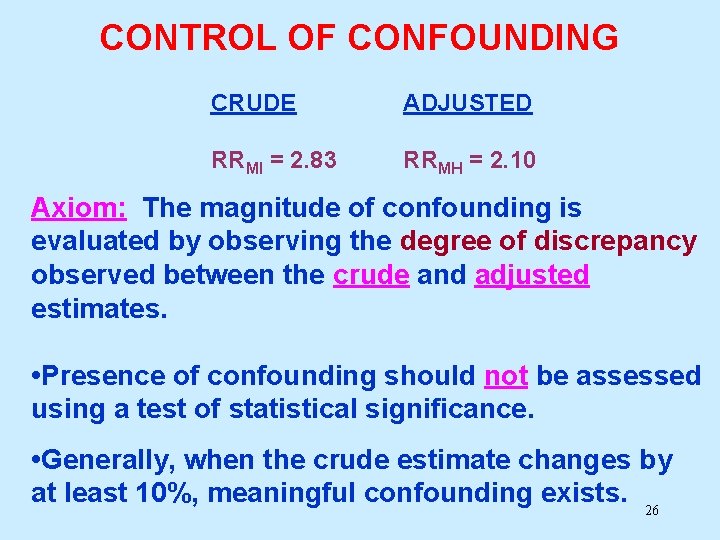 CONTROL OF CONFOUNDING CRUDE ADJUSTED RRMI = 2. 83 RRMH = 2. 10 Axiom: