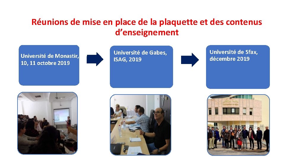 Réunions de mise en place de la plaquette et des contenus d’enseignement Université de