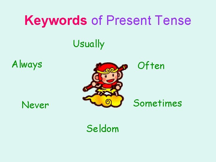 Keywords of Present Tense Usually Always Often Sometimes Never Seldom 