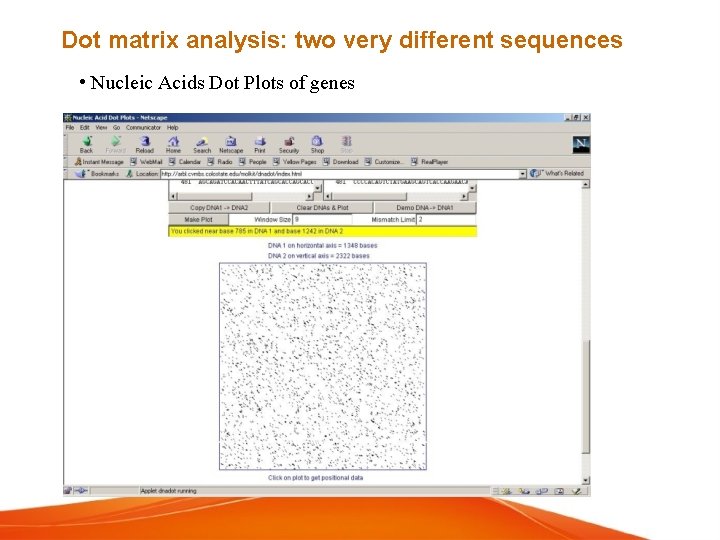 Dot matrix analysis: two very different sequences • Nucleic Acids Dot Plots of genes