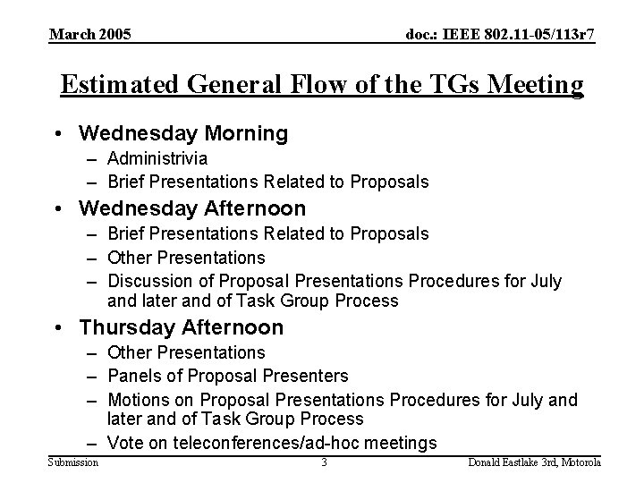 March 2005 doc. : IEEE 802. 11 -05/113 r 7 Estimated General Flow of