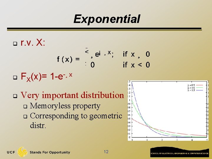 Exponential q r. v. X: q FX(x)= 1 -e-¸ x q Very important distribution