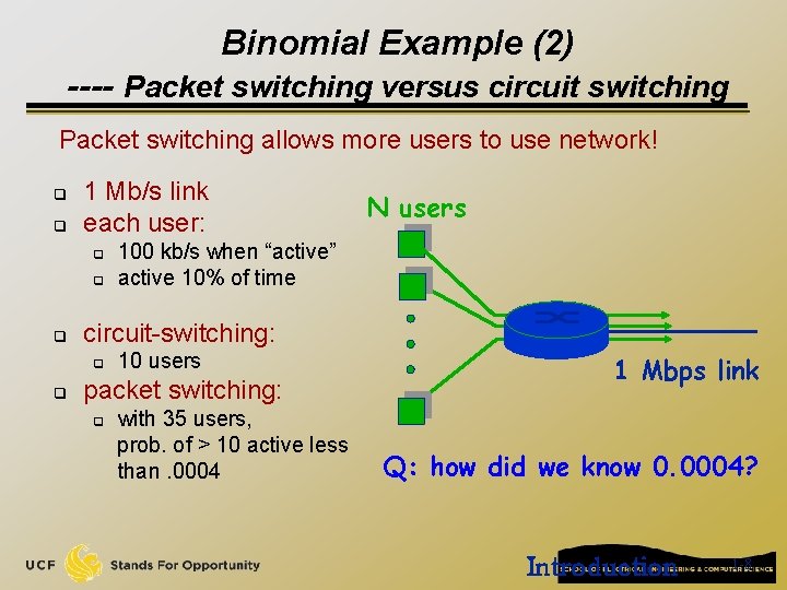 Binomial Example (2) ---- Packet switching versus circuit switching Packet switching allows more users