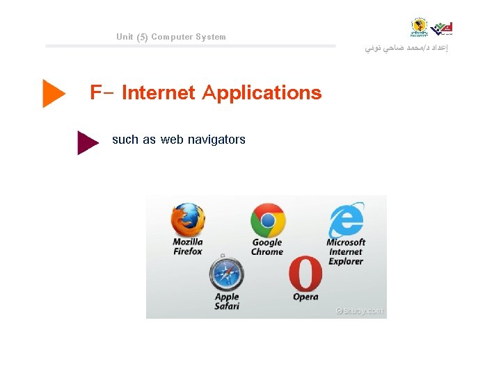 Unit (5) Computer System F- Internet Applications such as web navigators ﻣﺤﻤﺪ ﺿﺎﺣﻲ ﺗﻮﻧﻲ