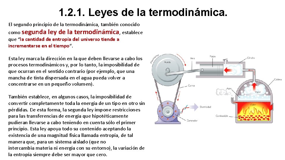 1. 2. 1. Leyes de la termodinámica. El segundo principio de la termodinámica, también