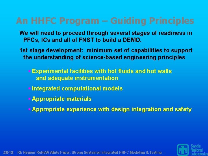 An HHFC Program – Guiding Principles We will need to proceed through several stages