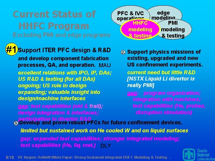Current Status of HHFC Program Excluding PMI and edge programs #1 Support ITER PFC