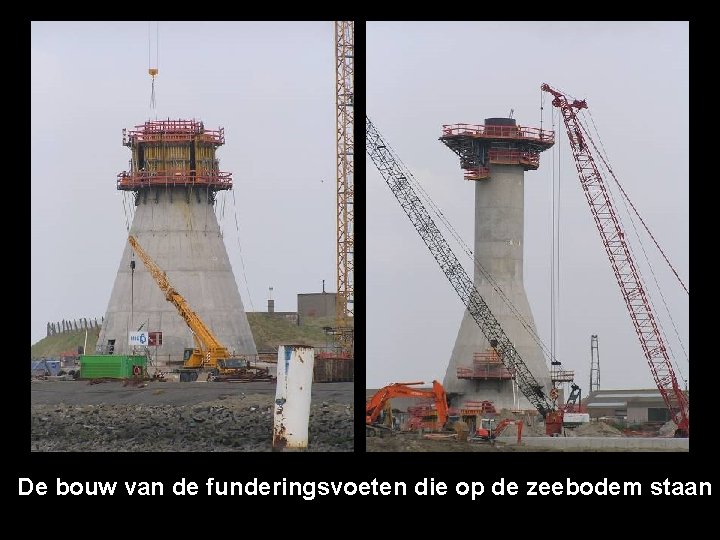 De bouw van de funderingsvoeten die op de zeebodem staan 