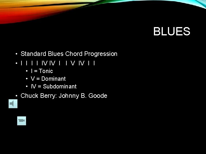 BLUES • Standard Blues Chord Progression • I I IV IV I I •