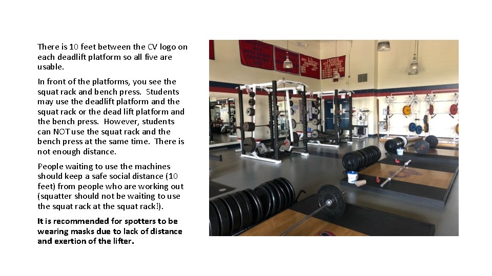 There is 10 feet between the CV logo on each deadlift platform so all