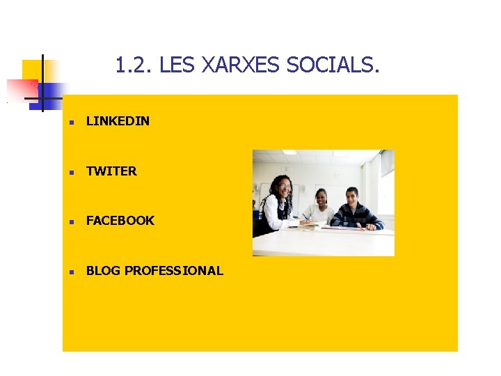 1. 2. LES XARXES SOCIALS. LINKEDIN TWITER FACEBOOK BLOG PROFESSIONAL 