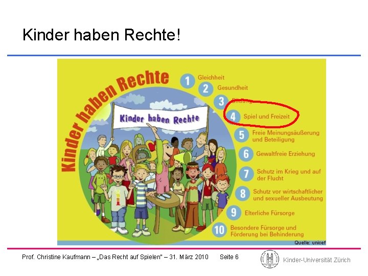 Kinder haben Rechte! Quelle: unicef Prof. Christine Kaufmann – „Das Recht auf Spielen“ –