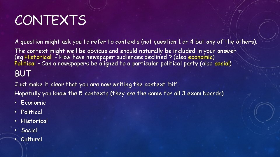 CONTEXTS A question might ask you to refer to contexts (not question 1 or