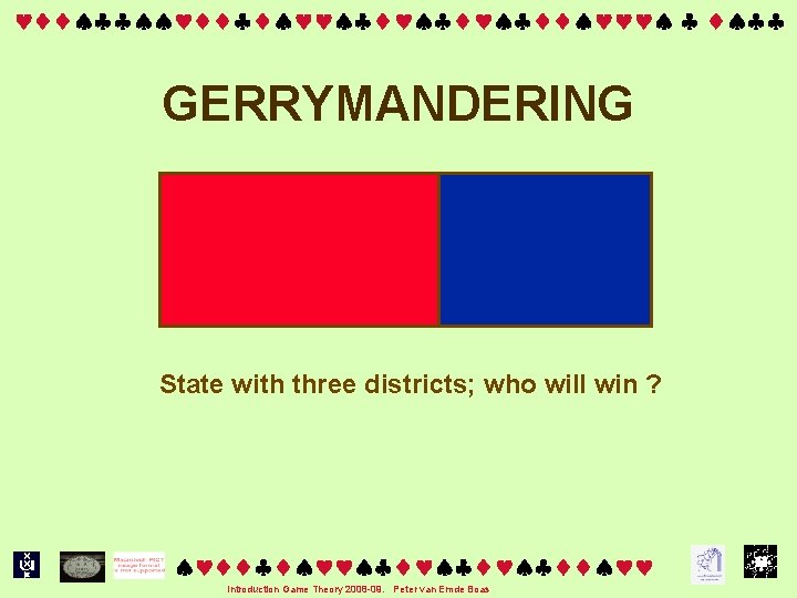  GERRYMANDERING State with three districts; who will win ? Introduction Game Theory 2008