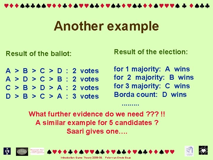 Another example Result of the election: Result of the ballot: A A C