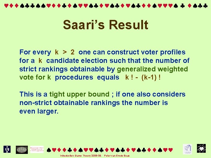  Saari’s Result For every k > 2 one can construct voter profiles for