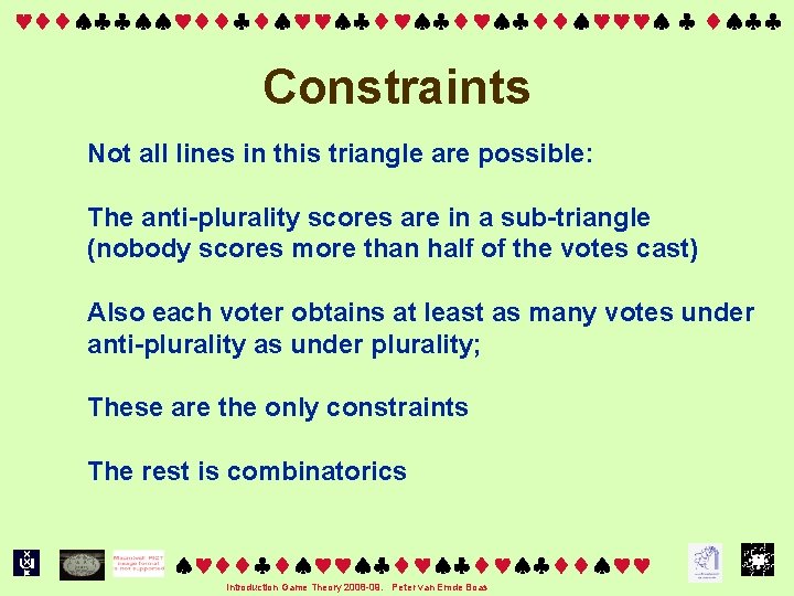  Constraints Not all lines in this triangle are possible: The anti-plurality scores are