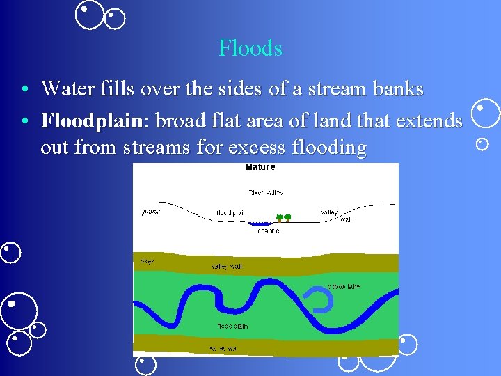 Floods • Water fills over the sides of a stream banks • Floodplain: broad