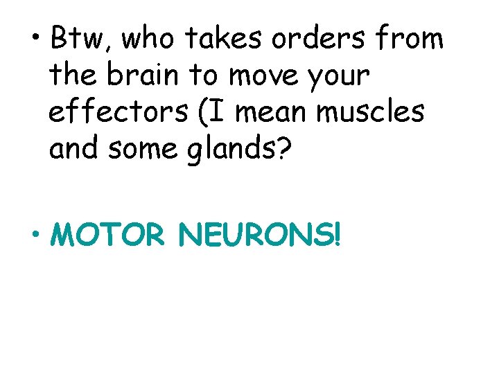  • Btw, who takes orders from the brain to move your effectors (I