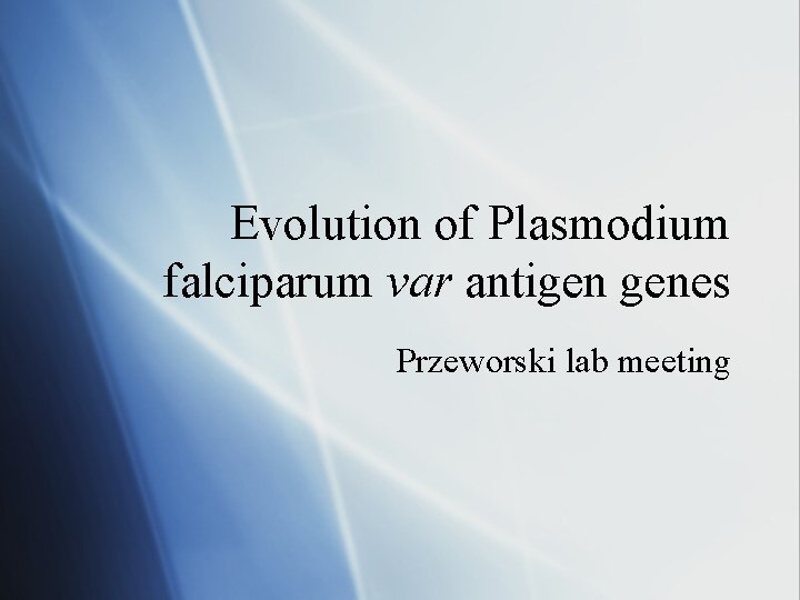 Evolution of Plasmodium falciparum var antigen genes Przeworski lab meeting 