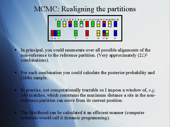 MCMC: Realigning the partitions 0 1 2 3 4 0 0 1 5 6