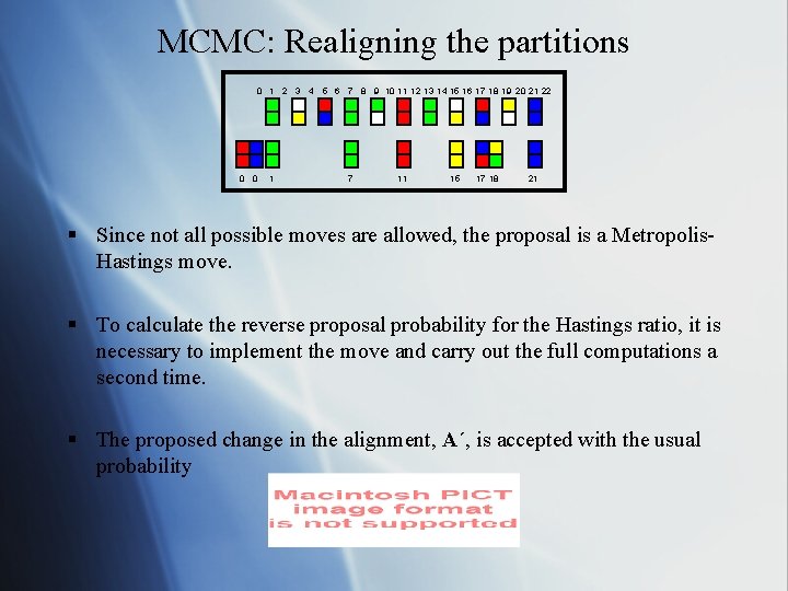 MCMC: Realigning the partitions 0 1 2 3 4 0 0 1 5 6