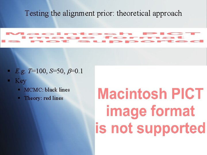 Testing the alignment prior: theoretical approach § E. g. T=100, S=50, =0. 1 §