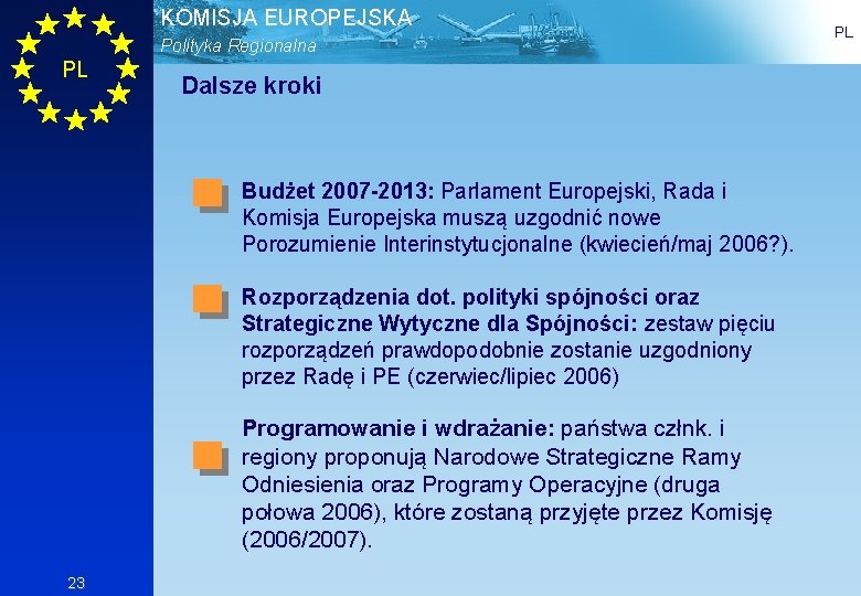 KOMISJA EUROPEJSKA Polityka Regionalna PL Dalsze kroki Budżet 2007 -2013: Parlament Europejski, Rada i