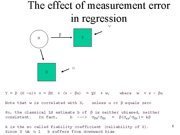 The effect of measurement error in regression v b x X Y = b