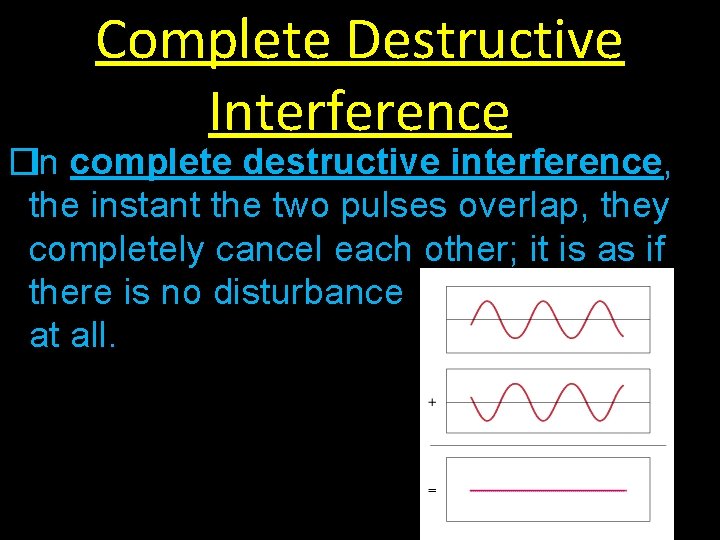 Complete Destructive Interference �In complete destructive interference, the instant the two pulses overlap, they