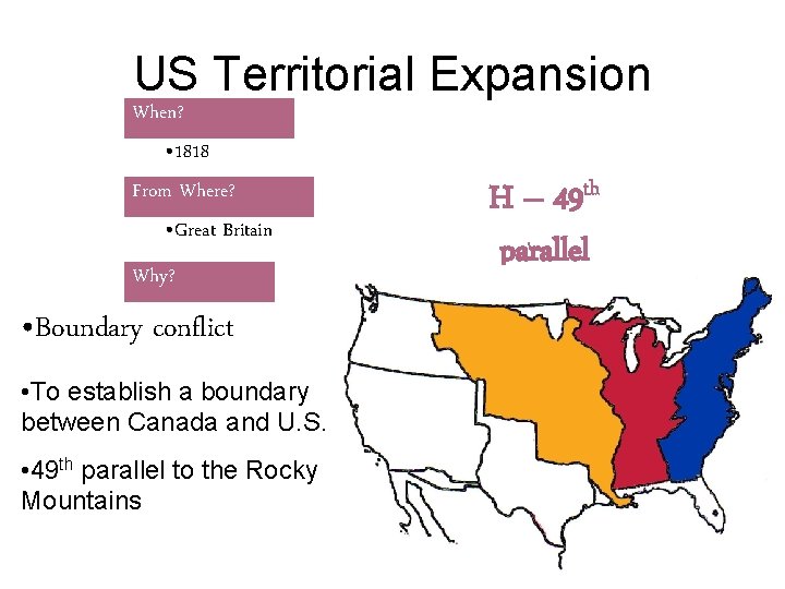 US Territorial Expansion When? • 1818 From Where? • Great Britain H – 49