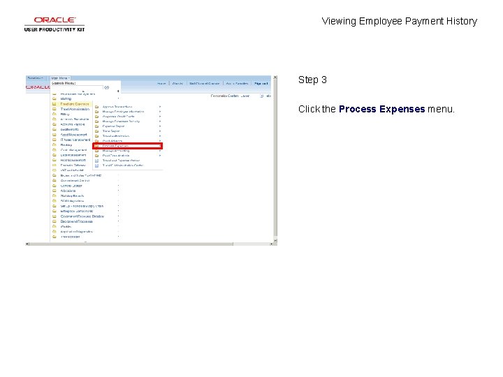 Viewing Employee Payment History Step 3 Click the Process Expenses menu. 