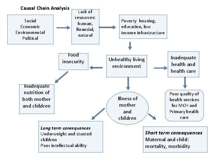 Causal Chain Analysis Social Economic Environmental Political Lack of resources: human, financial, natural Food