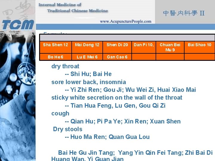 Formula: Sha Shen 12 Mai Dong 12 Shen Di 20 Dan Pi 10, Chuan