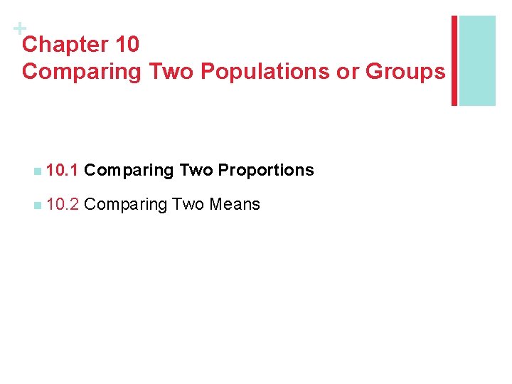 + Chapter 10 Comparing Two Populations or Groups n 10. 1 Comparing Two Proportions