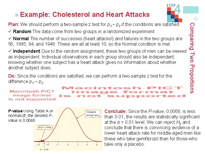 Cholesterol and Heart Attacks ü Random The data come from two groups in a