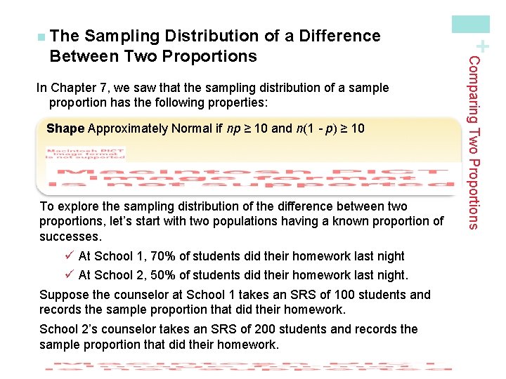 In Chapter 7, we saw that the sampling distribution of a sample proportion has