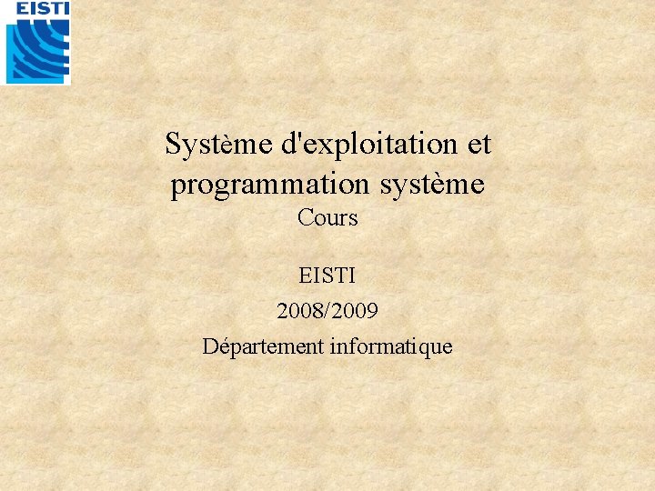 Système d'exploitation et programmation système Cours EISTI 2008/2009 Département informatique 