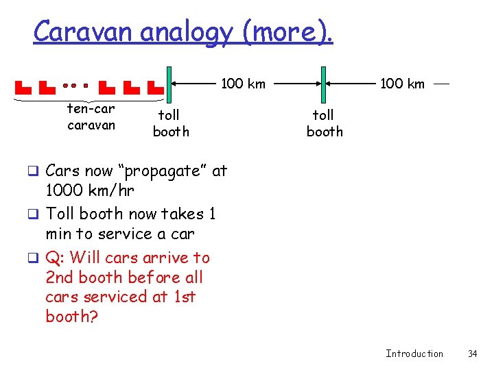 Caravan analogy (more). 100 km ten-car caravan toll booth 100 km toll booth q