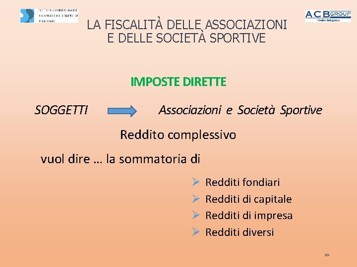 LA FISCALITÀ DELLE ASSOCIAZIONI E DELLE SOCIETÀ SPORTIVE IMPOSTE DIRETTE SOGGETTI Associazioni e Società