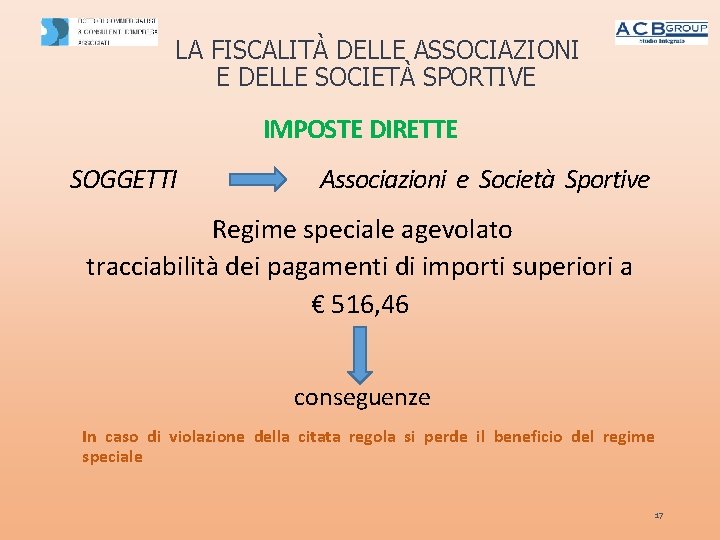 LA FISCALITÀ DELLE ASSOCIAZIONI E DELLE SOCIETÀ SPORTIVE IMPOSTE DIRETTE SOGGETTI Associazioni e Società