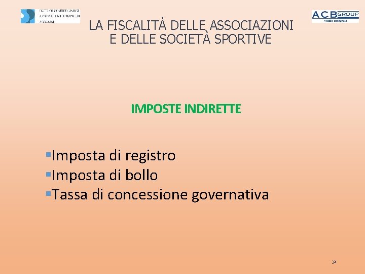 LA FISCALITÀ DELLE ASSOCIAZIONI E DELLE SOCIETÀ SPORTIVE IMPOSTE INDIRETTE §Imposta di registro §Imposta