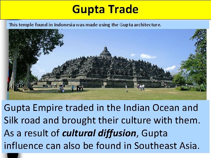 Gupta Trade This temple found in Indonesia was made using the Gupta architecture. Gupta