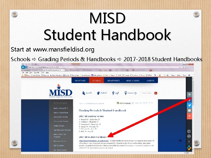 MISD Student Handbook Start at www. mansfieldisd. org Schools Grading Periods & Handbooks 2017
