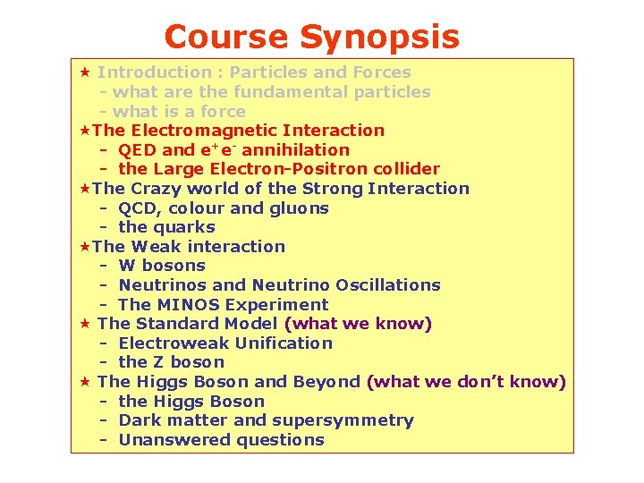 Course Synopsis « Introduction : Particles and Forces - what are the fundamental particles